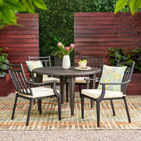 Delmar Outdoor 5 Piece Dining Set with Wicker Table by Christopher Knight Home
