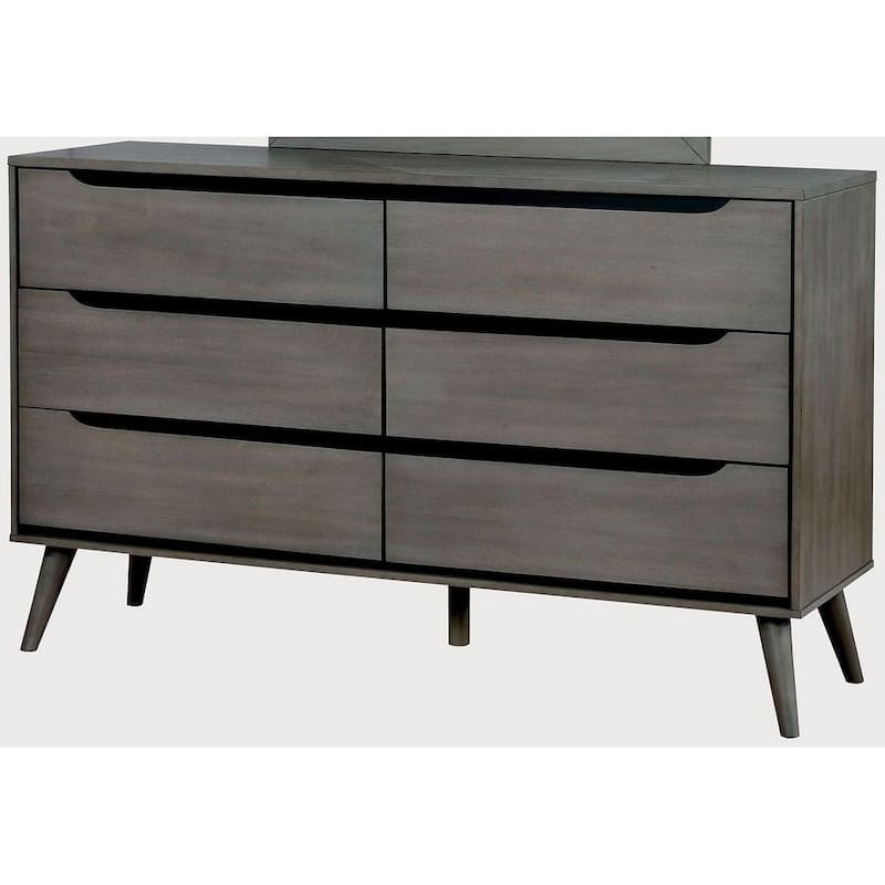 6-Drawer Dresser with Round Tapered Legs - Grey