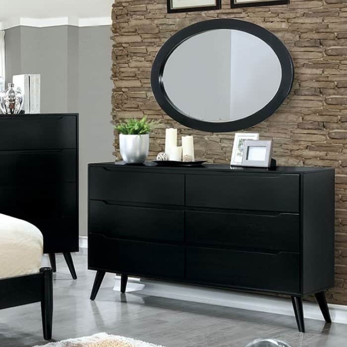 6-Drawer Dresser with Round Tapered Legs - Black