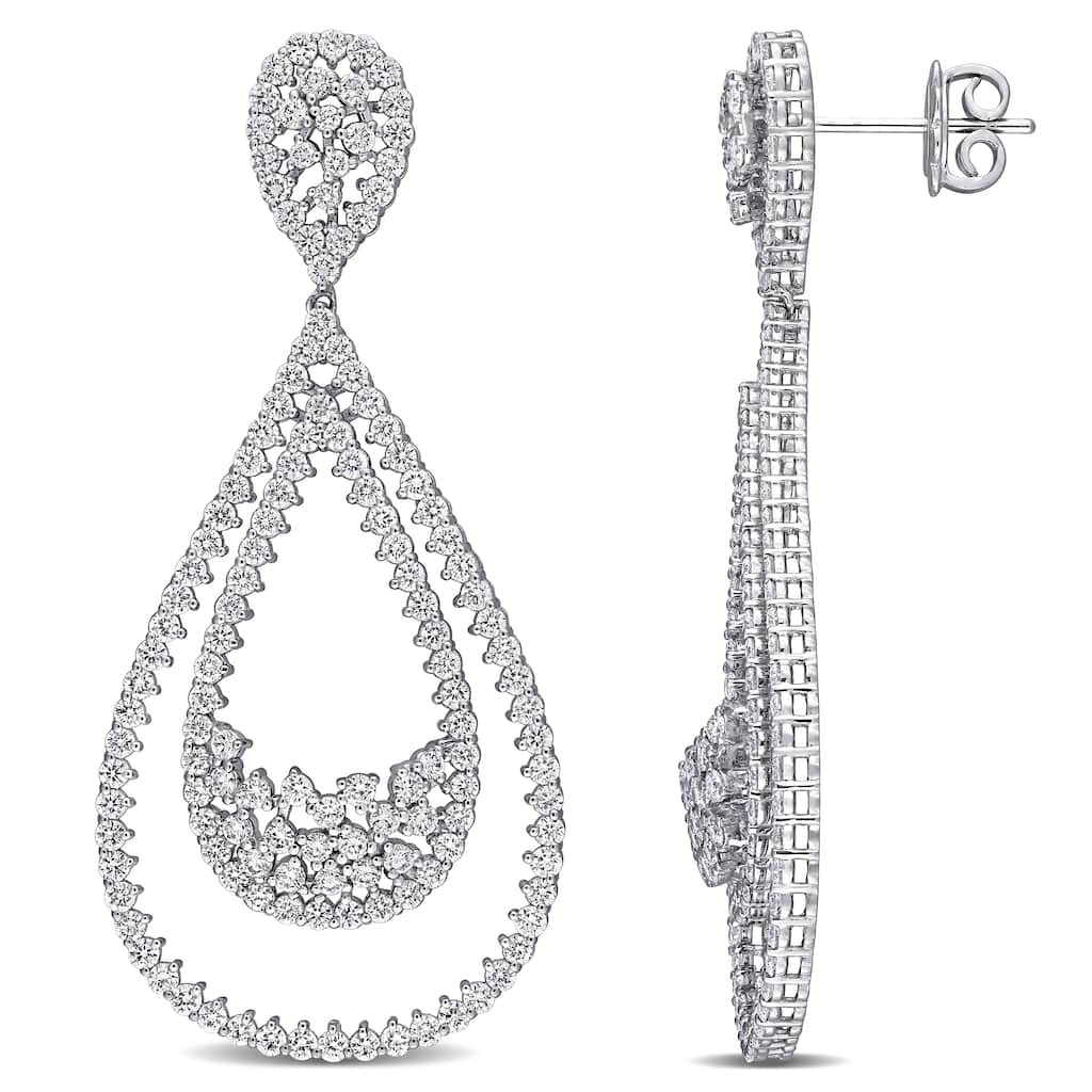Miadora 14k White Gold 4 1/8ct TDW Diamond Double Teardrop Cluster Earrings.