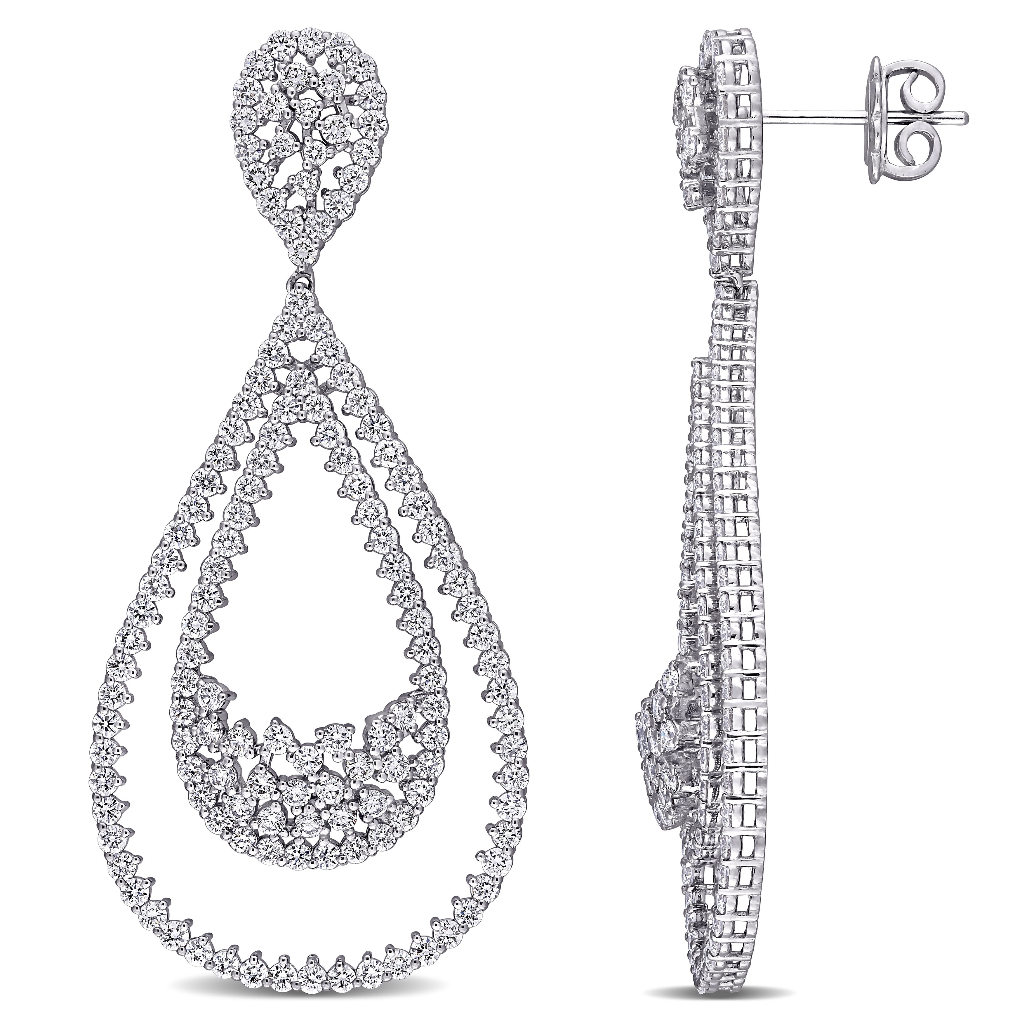 Miadora 14k White Gold 4 1/8ct TDW Diamond Double Teardrop Cluster Earrings.