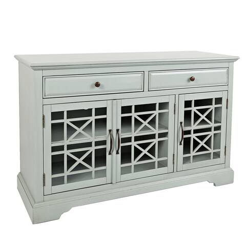 Wooden Media Unit with 2 Drawers and 3 Doors with X Motif Details, Gray