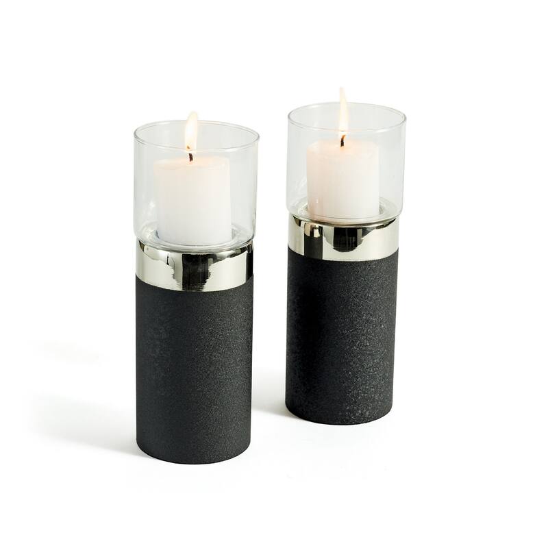 Hip Vintage Malone Black Texture Candle Holders (Set of 2)