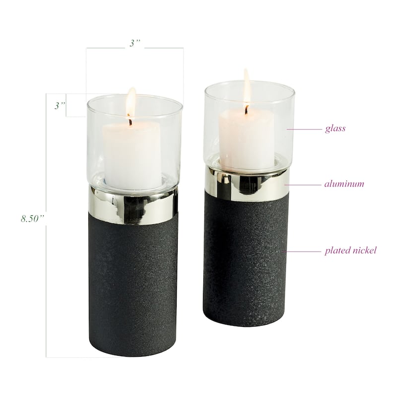 Hip Vintage Malone Black Texture Candle Holders (Set of 2)