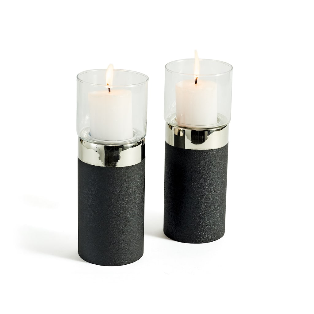 Hip Vintage Malone Black Texture Candle Holders (Set of 2)