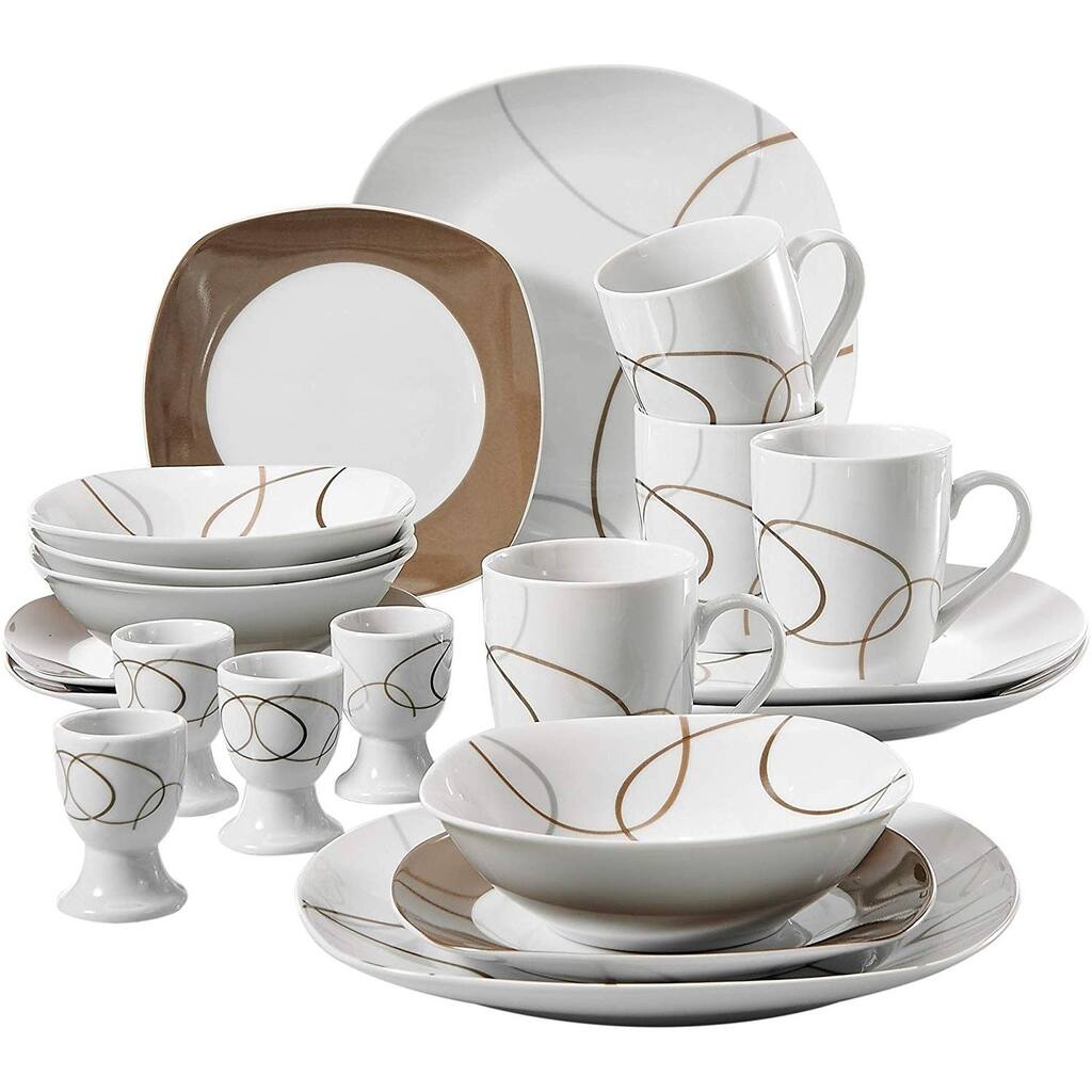 VEWEET 'Nikita' 20-Piece Brown Lines Patterns Dinnerware Sets