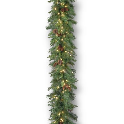 9 ft. Garwood Spruce Garland with Warm White LED Lights - Green - 9'