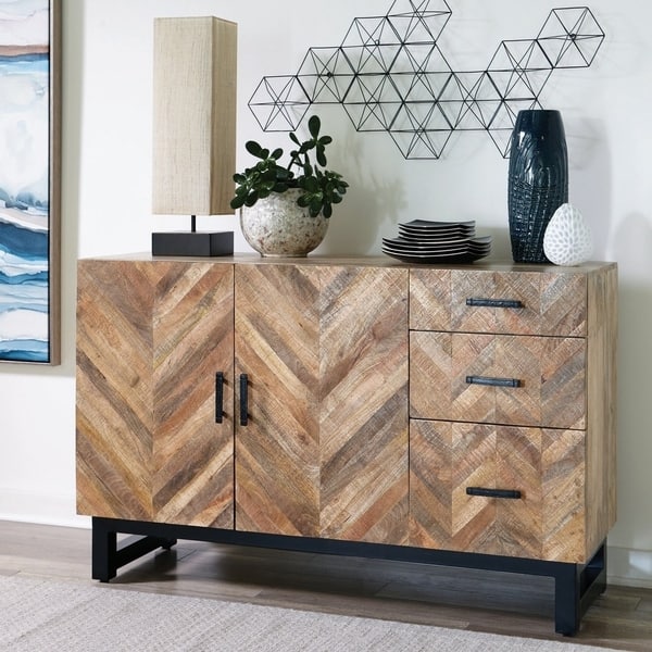 The Curated Nomad Aster Natural Wood And Black Metal 3 Drawer Server Overstock 30709631