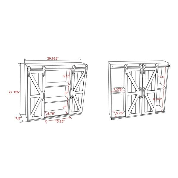 Farmhouse Wood Storage Wall Cabinet With Sliding Barn Door 27 125 H X 29 625 W X 7 5 D Overstock