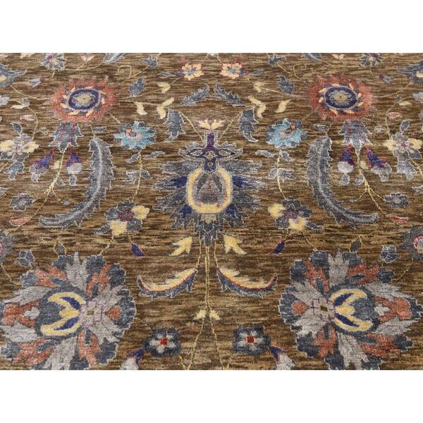 Shahbanu Rugs Brown Silk With Textured Wool Persian Design Hand Knotted Oriental Rug 8 10 X 12 0 8 10 X 12 0 Overstock 30710139