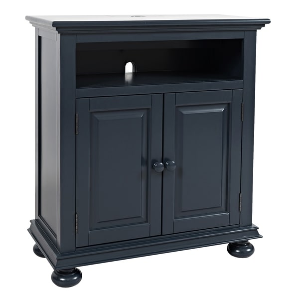 Transitional Chest with 2 USB Plugins and Double Door Storage, Navy Blue