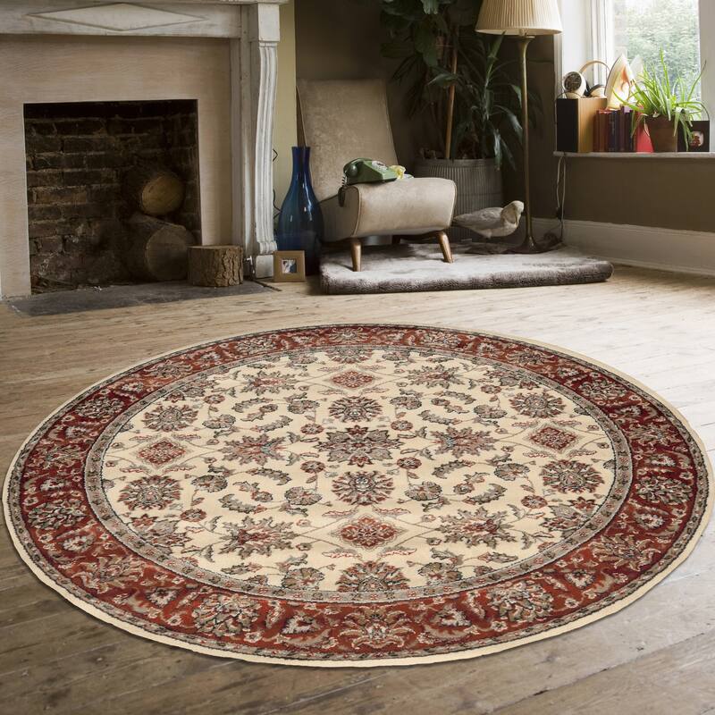 Admire Home Living Amalfi Traditional Floral Sarouk Pattern Area Rug - Ivory/Brick - 5'3" Round