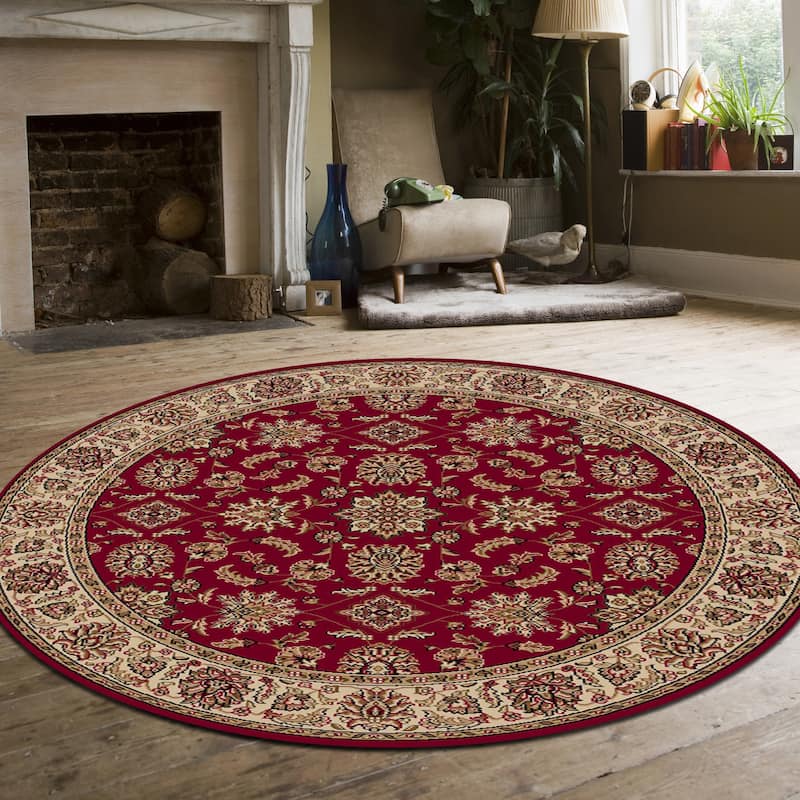 Admire Home Living Amalfi Traditional Floral Sarouk Pattern Area Rug - Red - 5'3" Round