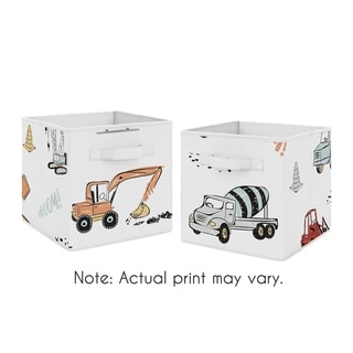 Sweet Jojo Designs Construction Truck Foldable Fabric Storage Bins - Grey Yellow Orange Red and Blue Transportation