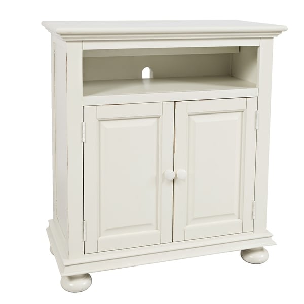 Transitional Chest with 2 USB Plugins and Double Door Storage, White