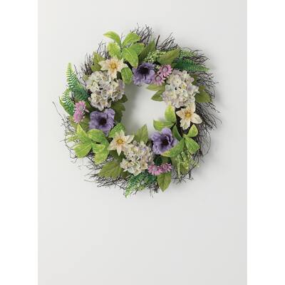 Sullivans Anemone Hydrangea Clematis Wreath - Green