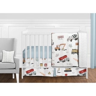 Sweet Jojo Designs Construction Truck Boy 11pc Nursery Crib Bedding Set - Grey Yellow Orange Red and Blue Transportation