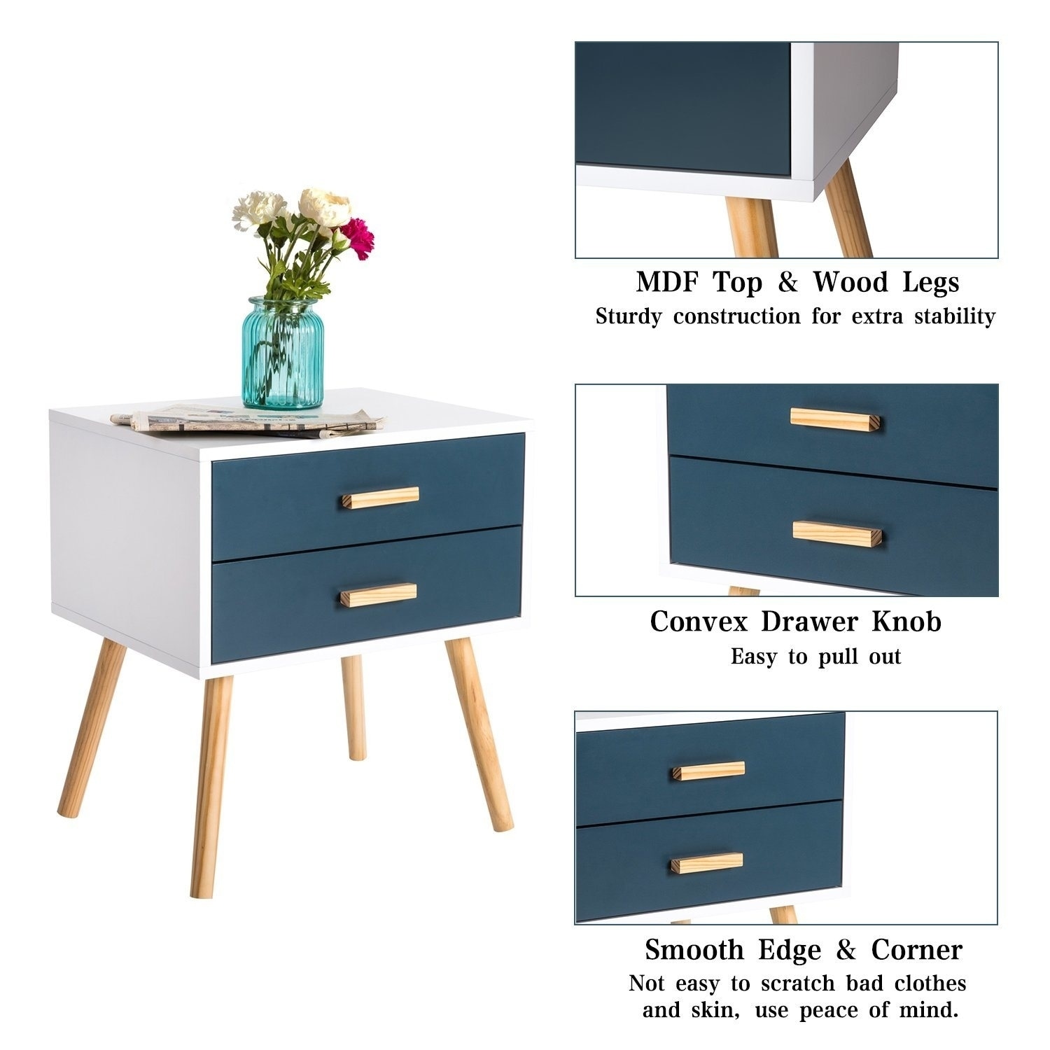 Shop Solid Wood Legs Bedside Table With Drawers Nightstand For Small Spaces And Bedroom Set Of 2 On Sale Overstock 30712365