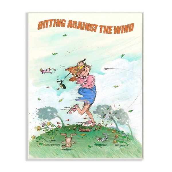 Stupell Industries Hitting Against The Wind Funny Golf Cartoon Sports Design Wood Wall Art. Opens flyout.