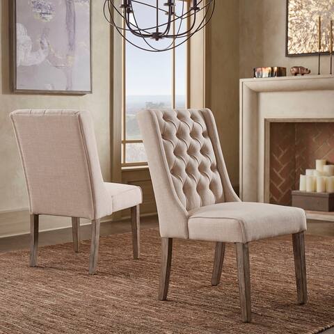 Evelyn Tufted Linen Upholstered Side Chair (Set of 2) by iNSPIRE Q Artisan