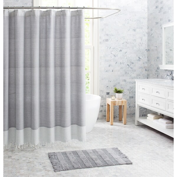 striped fringe shower curtain