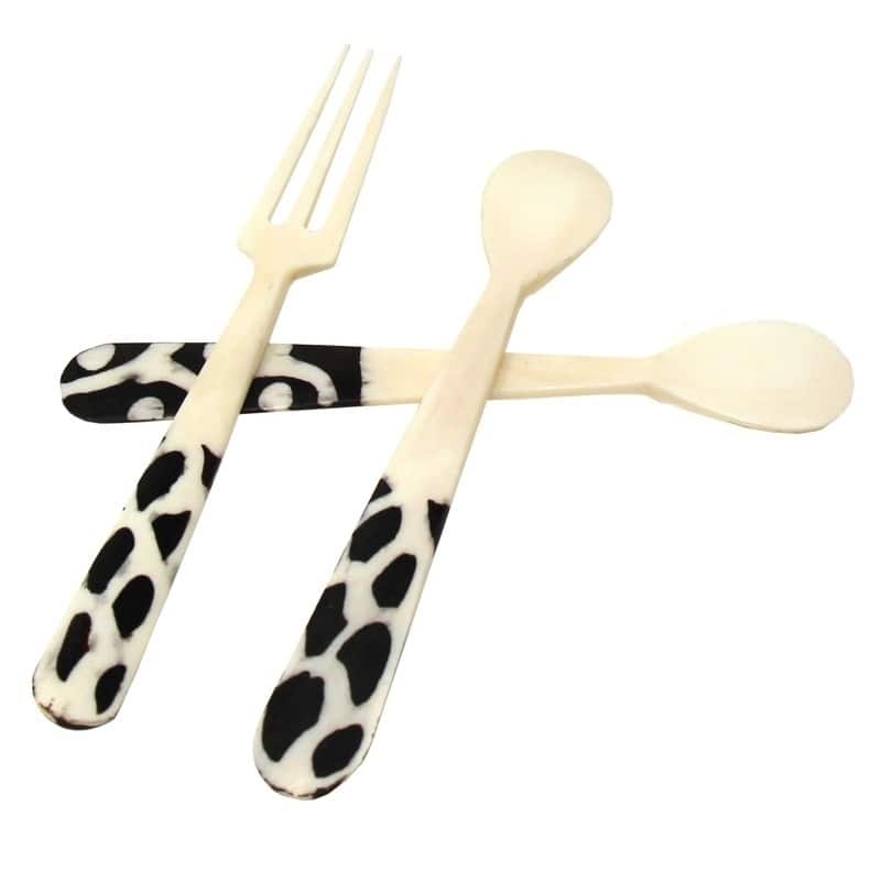 Handmade Natural Bone Batiked Appetizer Set, 3-Piece (Kenya) - 2 Spoons, 1 Fork