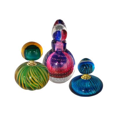 3 Piece Apollo Hand Blown Art Glass Perfume Bottle