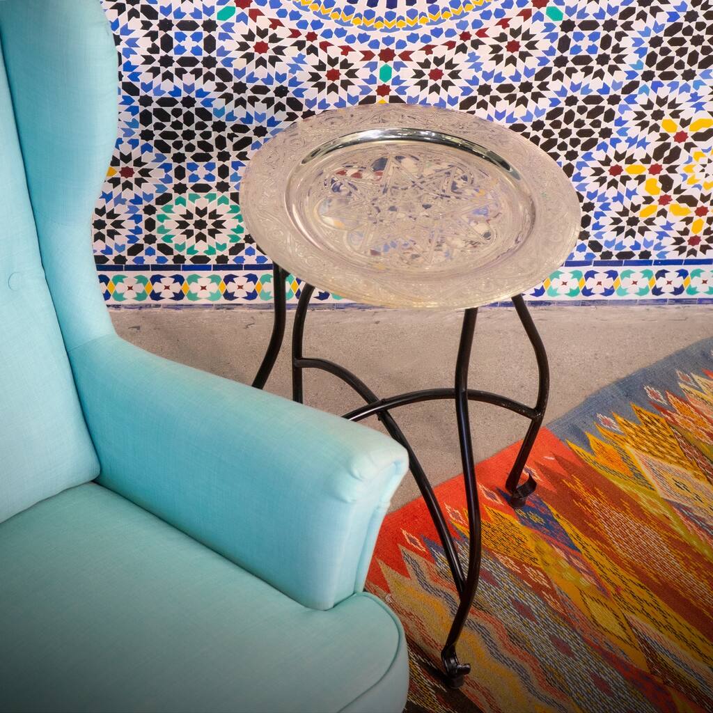 Moderne Moroccan Tray Table in Silver - 28" H x17" L x17 "W