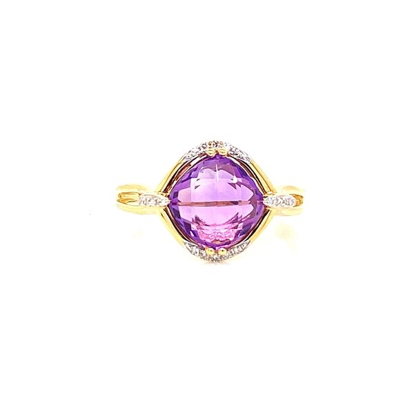 Kabella 14 karat yellow gold quilt cut amethyst and diamond ring