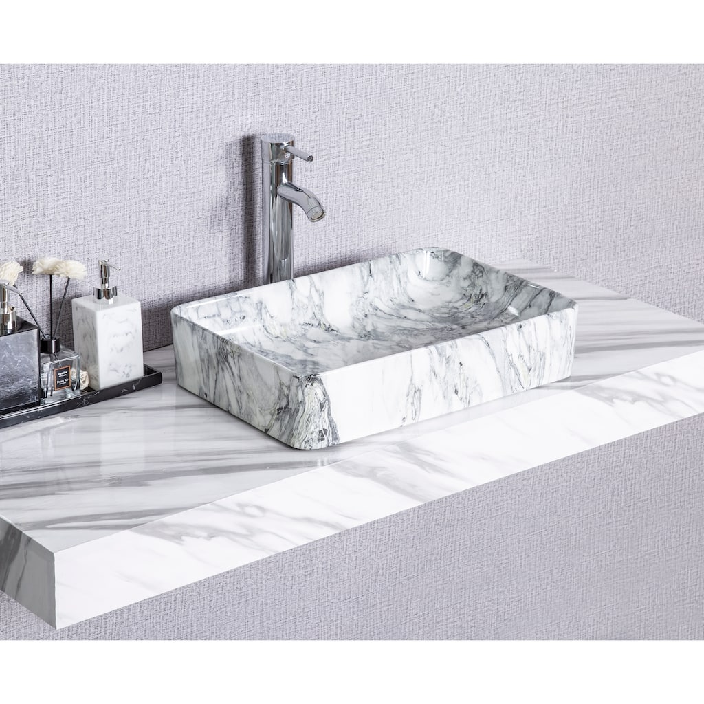 CB HOME Modern Marble Pattern Ceramic Basin Rectangle Vessel Sink