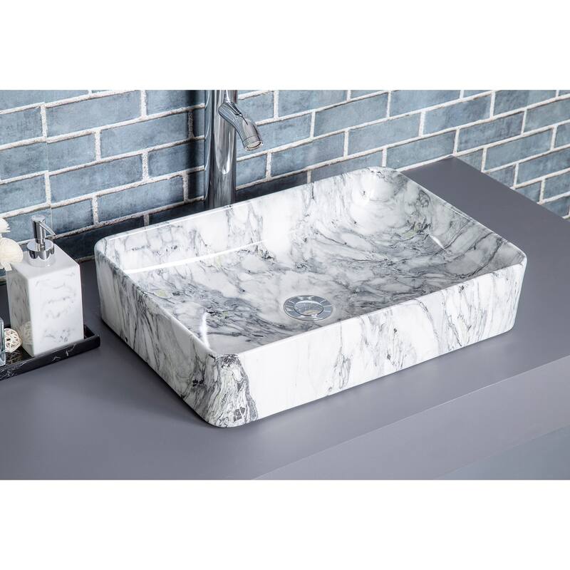 CB HOME Modern Marble Pattern Ceramic Basin Rectangle Vessel Sink