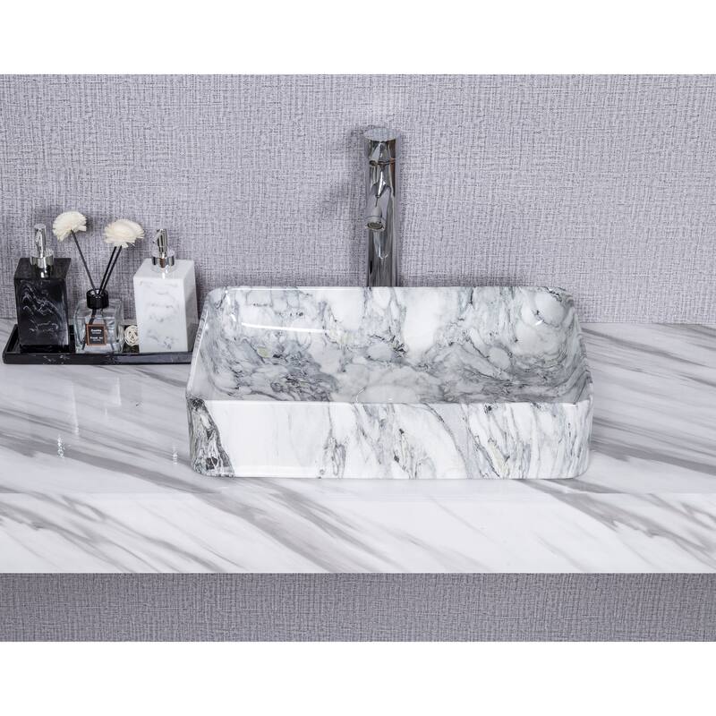 CB HOME Modern Marble Pattern Ceramic Basin Rectangle Vessel Sink