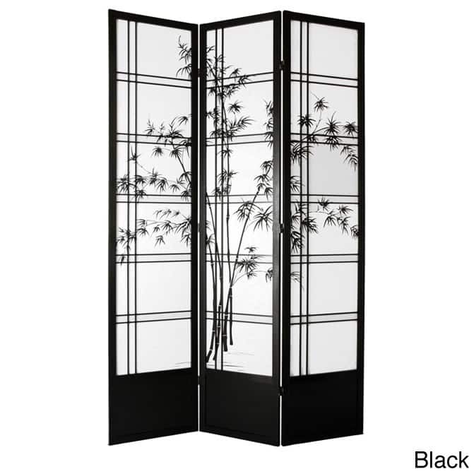 Handmade Bamboo Tree 84-inch Shoji Screen (China) - Black - 3 Panel