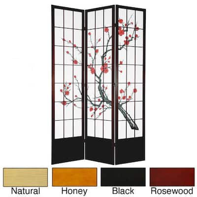 Handmade Wood and Rice Paper Cherry Blossom 84-inch Shoji Screen (China)