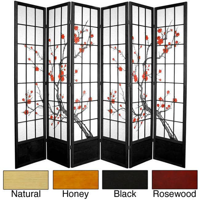Handmade Wood and Rice Paper Cherry Blossom 84-inch Shoji Screen (China)