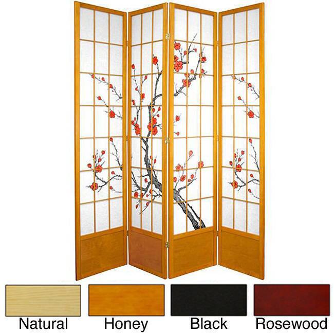 Handmade Wood and Rice Paper Cherry Blossom 84-inch Shoji Screen (China)