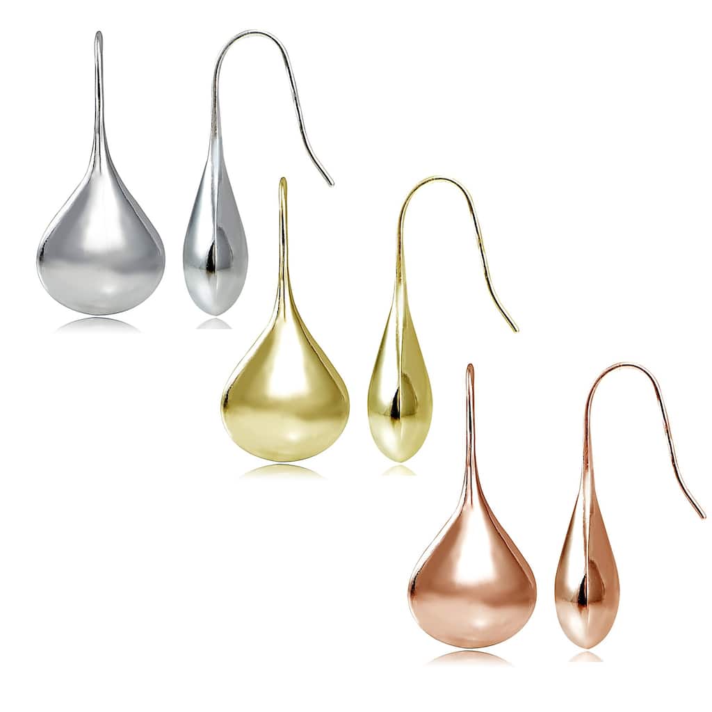 Mondevio Anti-tarnish Sterling Silver Puffed Teardrop Earrings (30 mm x 13 mm)