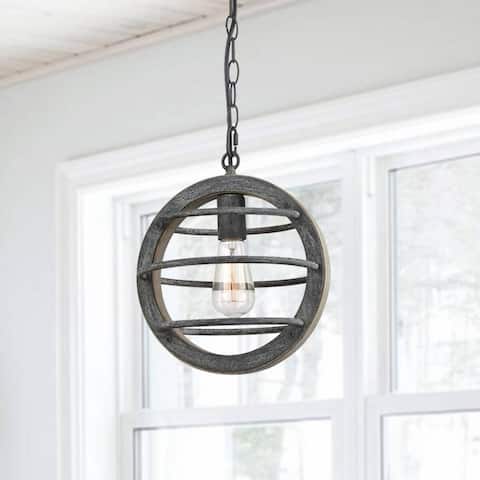 Alba Vintage Industrial Oak Wood and Metal Pendant Light
