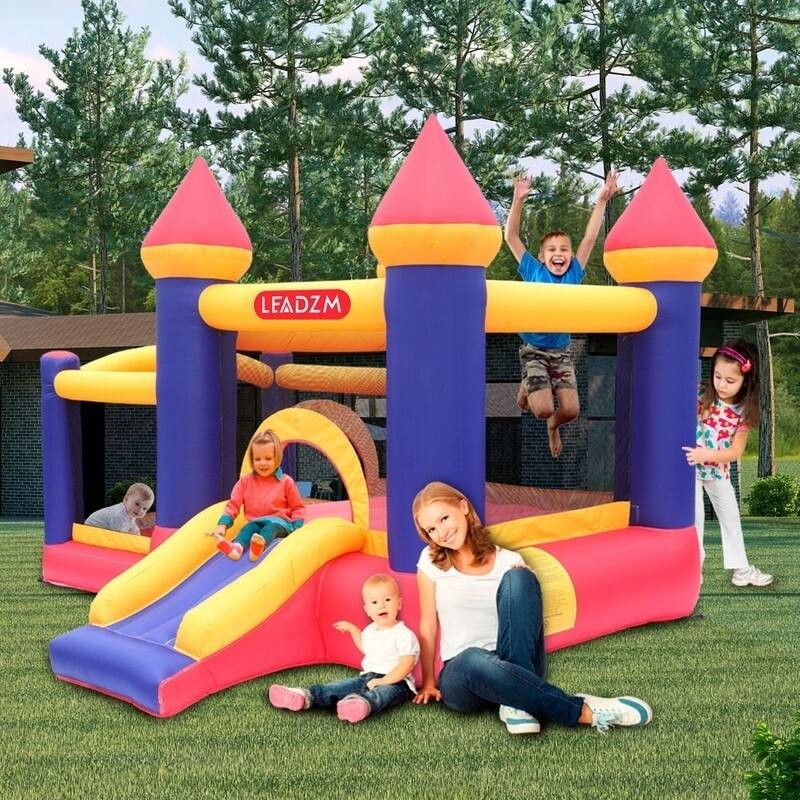 Leadzm Kids Party Inflatable Bounce House Castle Jumper Slide Mesh Walls with Carry Bag, 350W Blower, Repair Kit