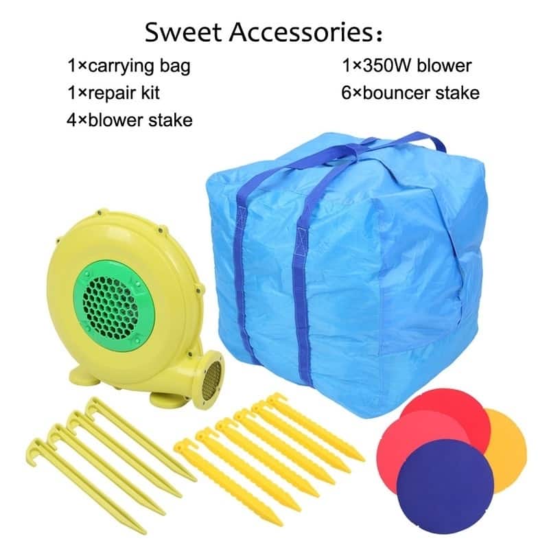 Leadzm Kids Party Inflatable Bounce House Castle Jumper Slide Mesh Walls with Carry Bag, 350W Blower, Repair Kit