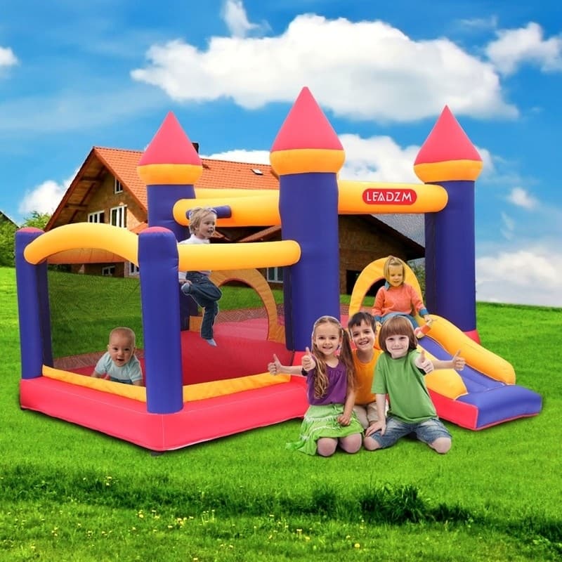 Leadzm Kids Party Inflatable Bounce House Castle Jumper Slide Mesh Walls with Carry Bag, 350W Blower, Repair Kit - 5-7 Years