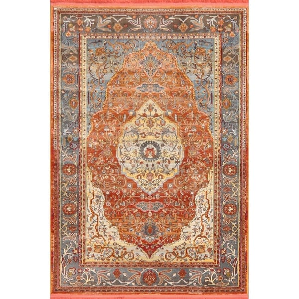 Shop Orange Floral Distressed Heat Set Traditional Vintage Style Area Rugs Overstock 30720941