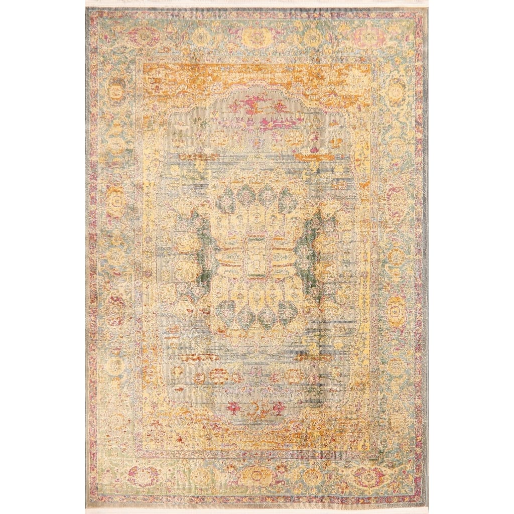 Vintage Style Traditional Floral Distressed Heat-Set Oriental Area Rug