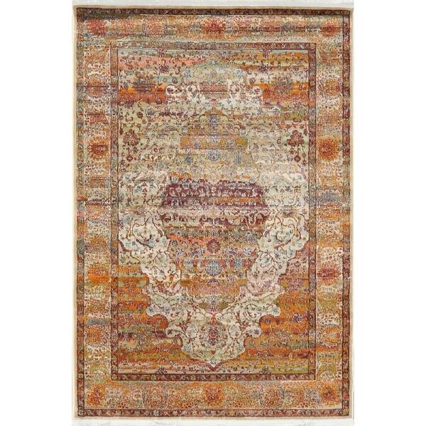 Heat Set Rugs Floral Traditional Oriental Vintage Style Distressed Heat-Set Area Rug ...