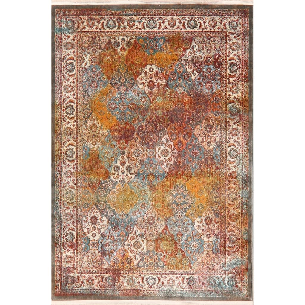 Garden Design Vintage Style Floral Distressed Heat-Set Area Rugs