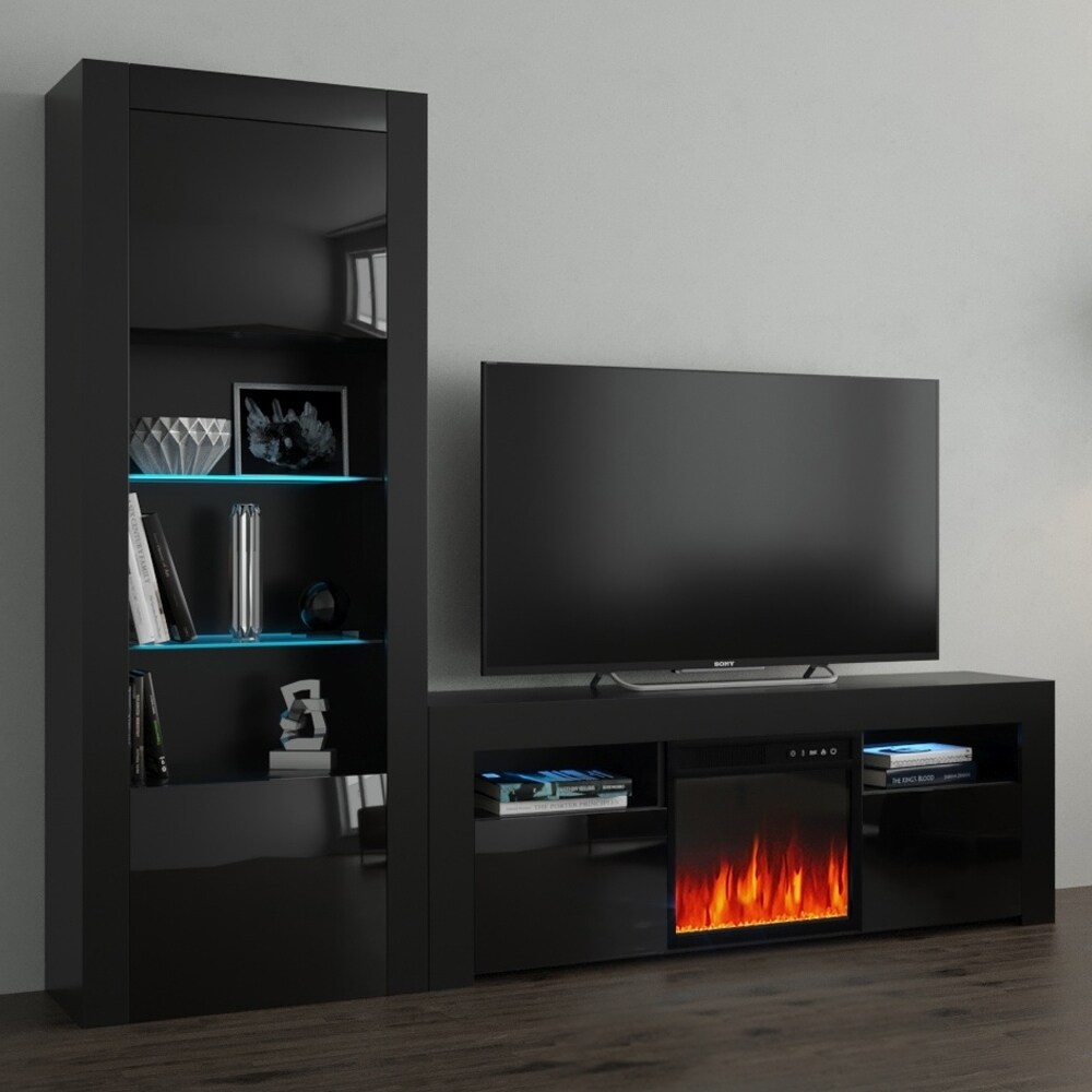 Shop Milano Set 145ef Bk Electric Fireplace Modern Wall Unit