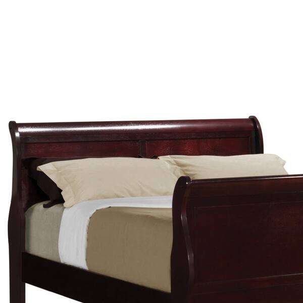 Wooden Bed with Curved Plank Panel Headboard - Brown Cherry - Full