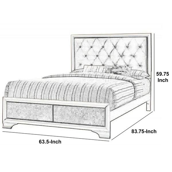 Transitional Wooden Queen Size Bed with Button Tufted Headboard
