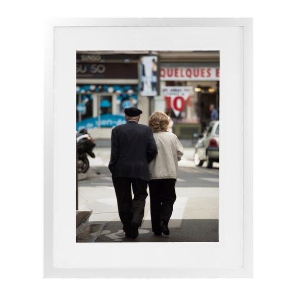 ELDERLY ROMANCE PARIS White Framed Giclee Print By David Phillips