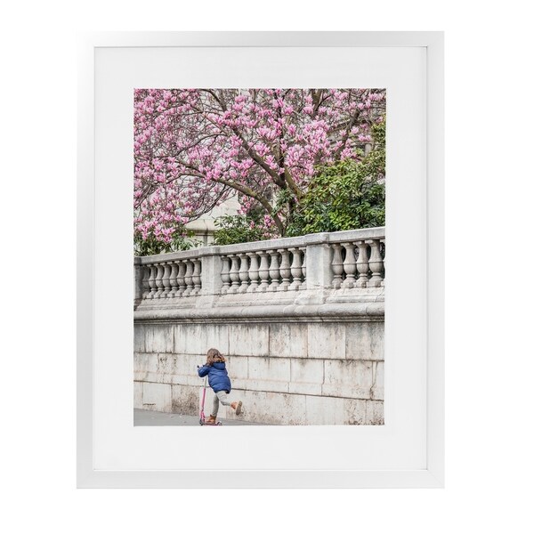 GIRL ON SCOOTER PARIS SPRING White Framed Giclee Print By David Phillips